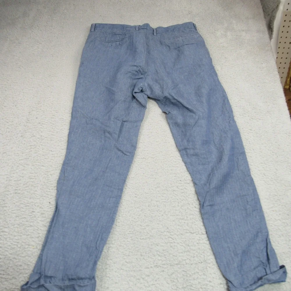 J.Crew Bowery Slim Baird McNutt Irish Linen Blue Herringbone Pants Mens 34x32